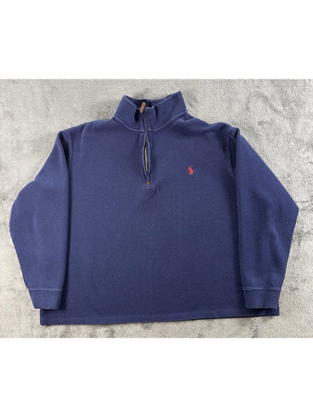 Polo Ralph Lauren Mens 2XB Quarter Zip Pullover Navy Blue Cotton Knit Sweater